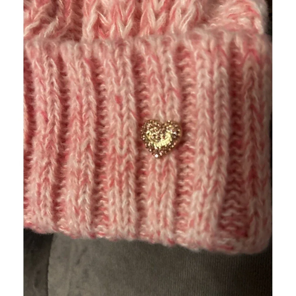 Manda Fashion Pink Cable Knit Hat One Size Beanie W/metallic Rhinestone Logo